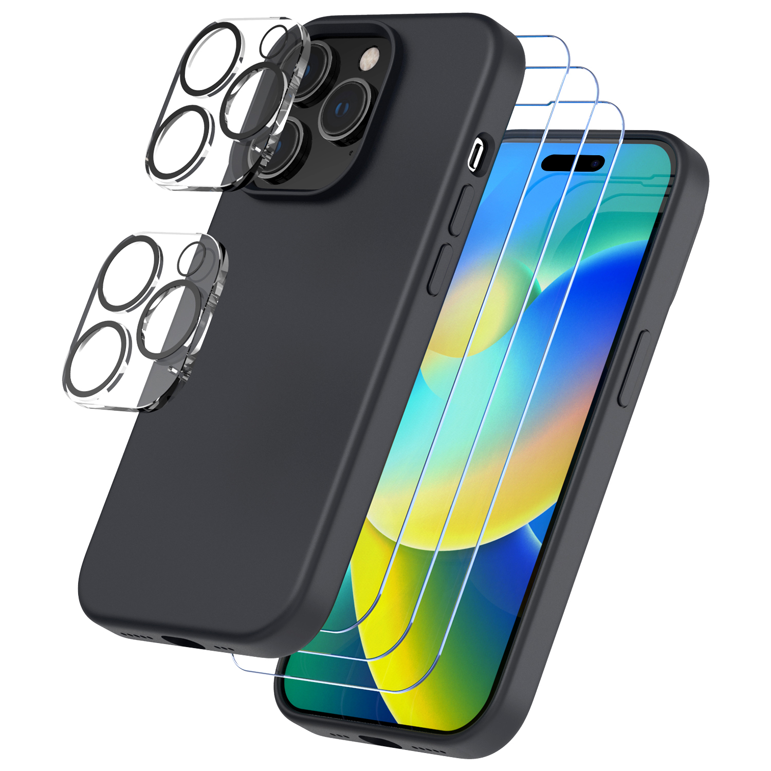 Trianium [6 in 1 Designed for iPhone 14 Pro Max Case Silicone (Black), with  3 Pack Screen Protector + 2 Pack Camera Lens Protector, Bundle Protection  Kit HD Tempered Glass Cover 6.7 Inch 2022