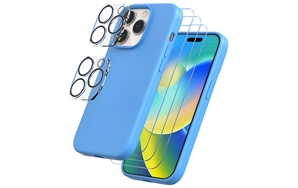 Trianium [6 in 1 Designed for iPhone 14 Pro Max Case Silicone (Blue), with 3 Pack Screen Protector + 2 Pack Camera Lens Protector, Bundle Protection Kit HD Tempered Glass Cover 6.7 Inch 2022