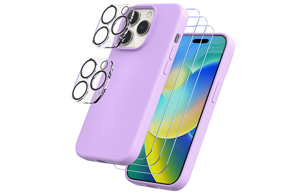 Trianium [6 in 1 Designed for iPhone 14 Pro Max Case Silicone (Lavender), with 3 Pack Screen Protector + 2 Pack Camera Lens Protector, Bundle Protection Kit HD Tempered Glass Cover 6.7 Inch 2022